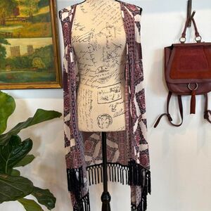 Maurices Boho Fringe Duster Vest Patchwork Print Size L